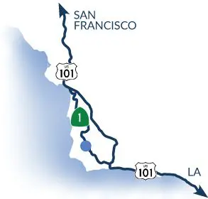 Map: Lompoc, CA is on Highway 1 between San Francisco and Los Angeles